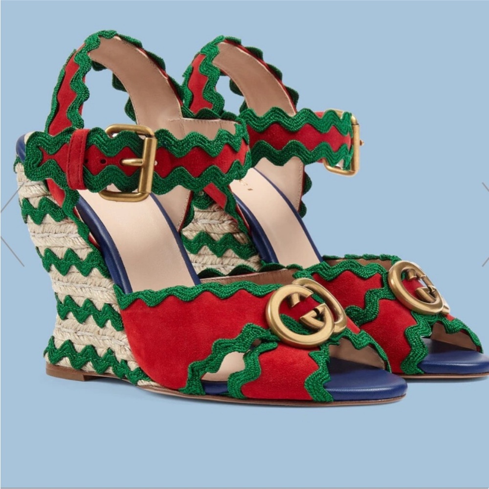 NEW Gucci Red and Green Zigzag Wedges